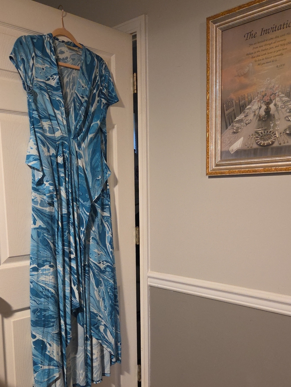 Michael Kors Blue Marble High-Low Dress
